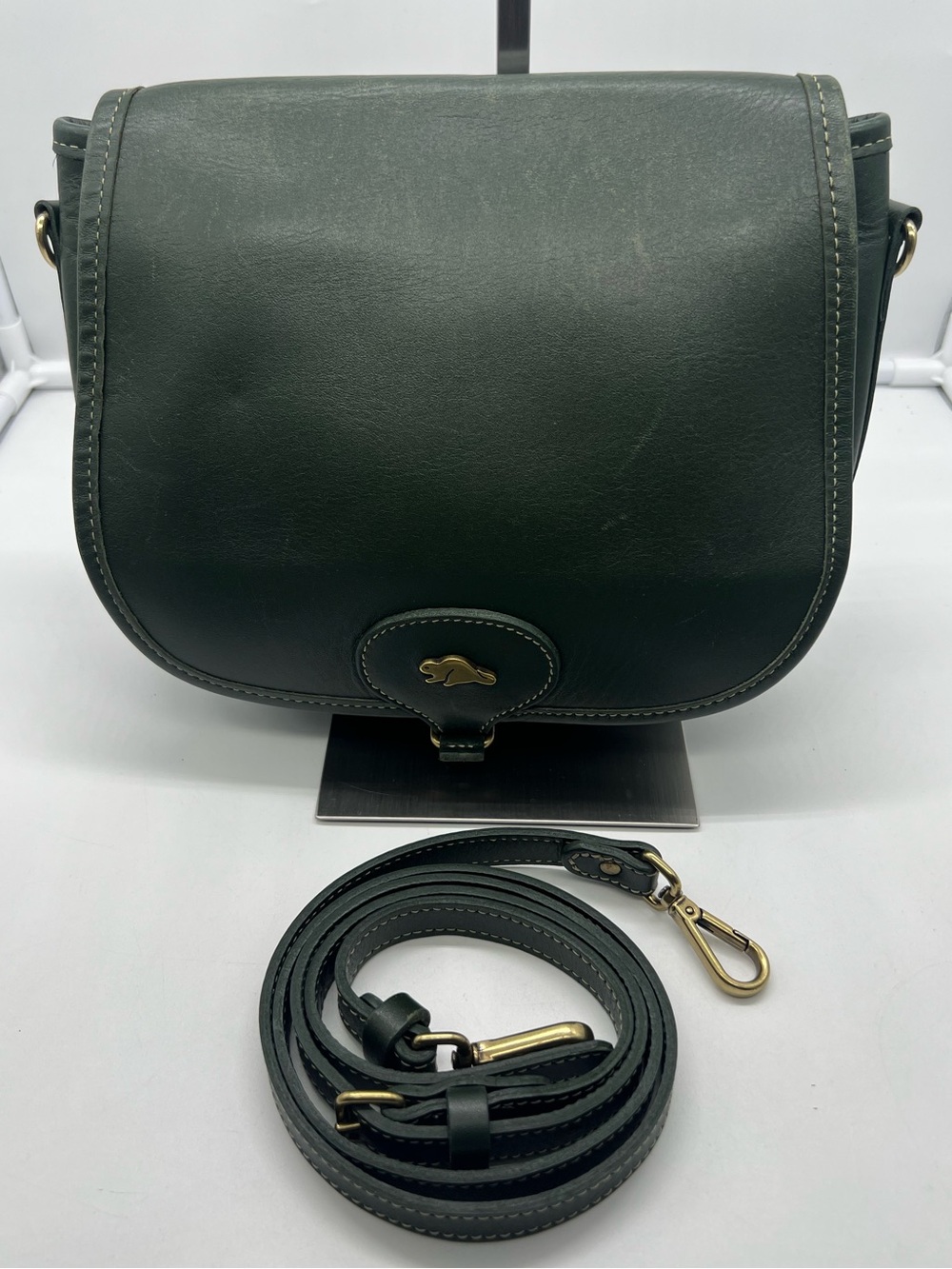 ROOTS Vintage Forest Green Smooth Leather Saddle Equestrian Crossbody Bag